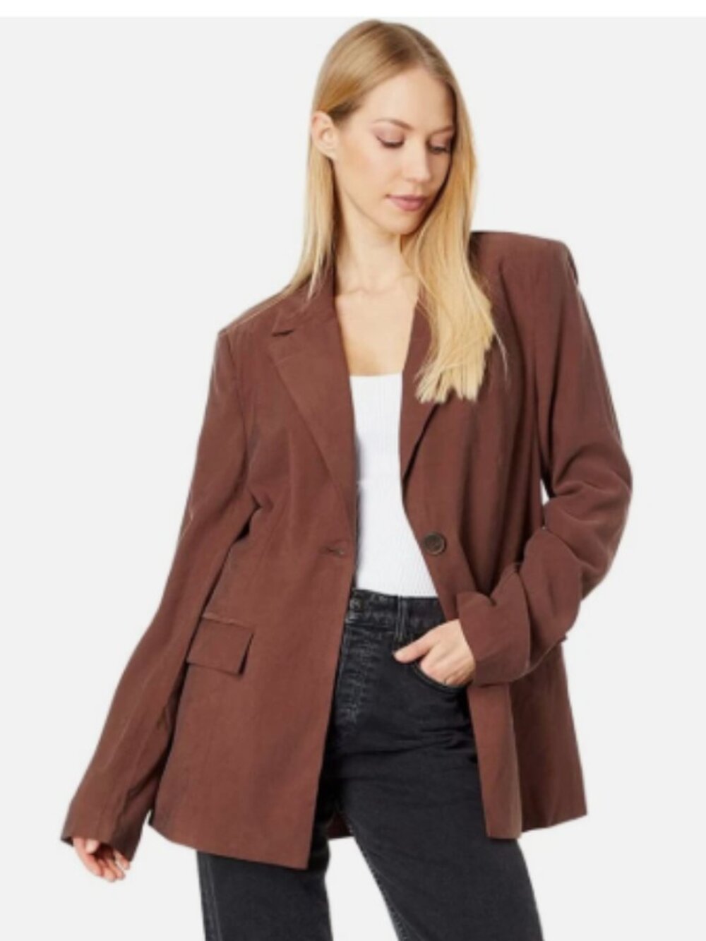 NWT WeWoreWhat Women's‎ Brown Relaxed Trouser Twill Blazer Size XL